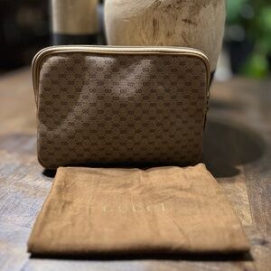 EUC Vintage Gucci Monogram Brown Canvas Travel Toiletry Cosmetic Pouch